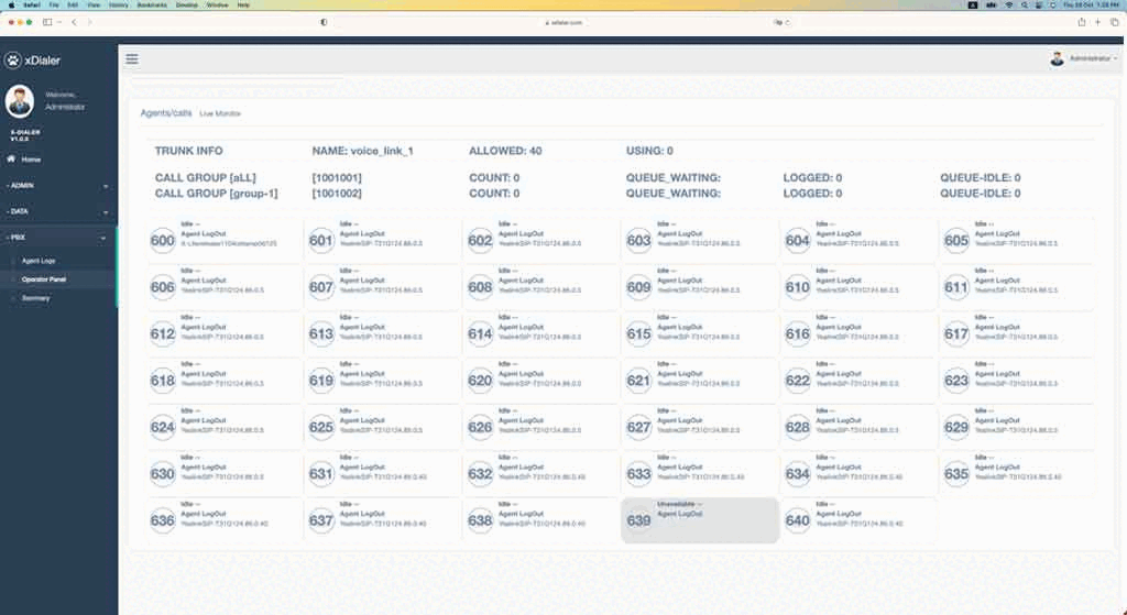 xDialer monitor and agent control panel